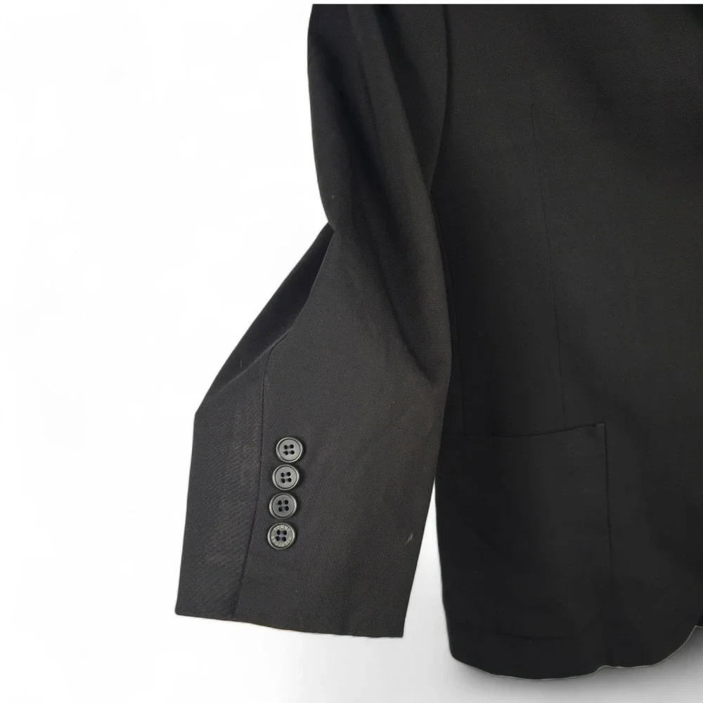 VTG Tommy Hilfiger Dillard's Blazer 42R Black Wool Lycra 3-Button Patch Pockets